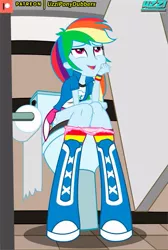 Size: 403x600 | Tagged: suggestive, artist:uzzi-ponydubberx, derpibooru import, rainbow dash, equestria girls, but why, clothes, headband, image, jpeg, panties, panties around legs, pink panties, relaxed, restroom, solo, stall, toilet, toilet paper, underwear
