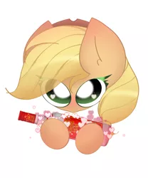 Size: 2000x2400 | Tagged: safe, artist:miryelis, derpibooru import, applejack, earth pony, pony, alcohol, blushing, bottle, cute, emoji, hat, heart, heart eyes, hearts and hooves day, holiday, image, looking at you, love, meme, my little pony, png, russian meme, simple background, solo, valentine, valentine's day, vodka, wingding eyes