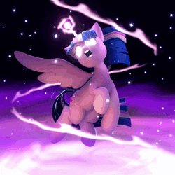 Size: 600x600 | Tagged: safe, artist:gelei, derpibooru import, twilight sparkle, twilight sparkle (alicorn), alicorn, unicorn, 3d, 3d model, animated, blender, flying, gif, glow, glowing eyes, image, magic, model, open mouth, solo, sparkles, spread wings, turnaround, turntable, wings