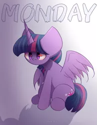 Size: 1600x2050 | Tagged: safe, artist:miryelis, derpibooru import, twilight sparkle, twilight sparkle (alicorn), alicorn, pony, image, monday, png, red eyes, simple background, solo