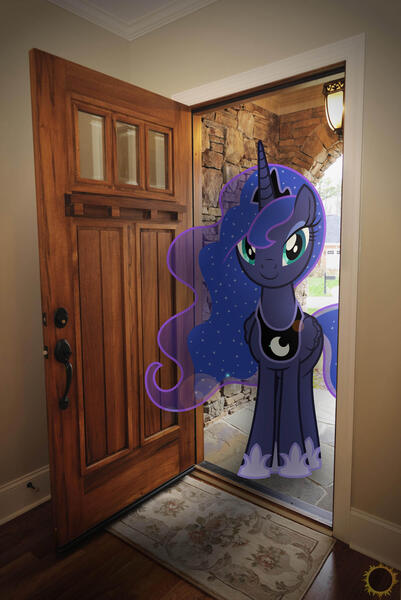 Size: 2003x2994 | Tagged: photographer needed, safe, artist:zombielandundead, derpibooru import, princess luna, alicorn, pony, 2016, door, female, high res, image, irl, irl photo, jpeg, mare, photo, ponies in real life