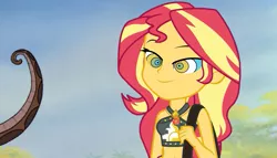 Size: 1181x677 | Tagged: safe, artist:ocean lover, derpibooru import, edit, sunset shimmer, snake, equestria girls, equestria girls series, forgotten friendship, belly button, bikini, clothes, disney, geode of empathy, hypno eyes, hypnosis, hypnotized, image, jungle, kaa, kaa eyes, lidded eyes, magical geodes, png, smiling, snake tail, story included, swimsuit, tail, the jungle book, tree