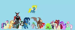 Size: 1280x518 | Tagged: safe, artist:background-conquerer, derpibooru import, amethyst star, applejack, bon bon, cherry jubilee, grogar, gusty, lord tirek, minty, moondancer, scorpan, smooze, spike, surprise, sweetie drops, twist, centaur, dragon, earth pony, gargoyle, goat, pegasus, pony, taur, unicorn, g1, g1 to g4, g4, generation leap, image, jpeg