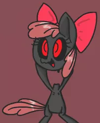 Size: 229x282 | Tagged: safe, derpibooru import, apple bloom, earth pony, pony, undead, zombie, story of the blanks, blanked apple bloom, bow, creepypasta, female, filly, foal, hair bow, headless, holding head, image, png, smiling, zalgo