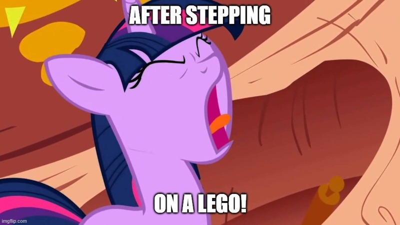 Size: 888x499 | Tagged: safe, artist:mlpfan3991, derpibooru import, edit, edited screencap, screencap, twilight sparkle, pony, unicorn, season 1, the ticket master, caption, eyes closed, image, image macro, jpeg, lego, meme, screaming, solo, text, unicorn twilight