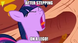 Size: 888x499 | Tagged: safe, artist:mlpfan3991, derpibooru import, edit, edited screencap, screencap, twilight sparkle, pony, unicorn, season 1, the ticket master, caption, eyes closed, image, image macro, jpeg, lego, meme, screaming, solo, text, unicorn twilight