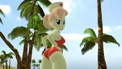 Size: 1920x1080 | Tagged: suggestive, artist:mr.uberrebu25, derpibooru import, nurse redheart, equestria girls, 3d, ass, beach, beach babe, butt, clothes, hand on hip, helloooooo nurse, image, nurse redbutt, one-piece swimsuit, open-back swimsuit, png, red swimsuit, solo, swimsuit