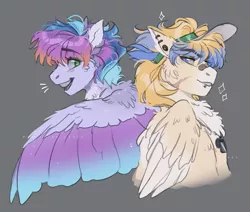 Size: 1155x981 | Tagged: safe, artist:sannateacupss, derpibooru import, oc, unofficial characters only, pegasus, pony, back to back, bandaid, bust, image, open mouth, piercing, png, wings