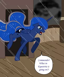 Size: 580x704 | Tagged: safe, artist:lightybulb, derpibooru import, princess luna, alicorn, pony, series:arc 1, image, jpeg, rain, ship, solo, storm