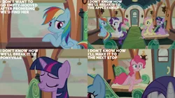 Size: 1280x720 | Tagged: safe, derpibooru import, edit, edited screencap, editor:quoterific, screencap, fluttershy, pinkie pie, rainbow dash, rarity, twilight sparkle, earth pony, pegasus, pony, unicorn, season 2, the last roundup, eyes closed, female, friendship express, image, locomotive, mare, png, steam locomotive, train, unicorn twilight