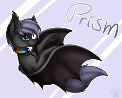 Size: 2738x2190 | Tagged: safe, artist:maneblue, derpibooru import, oc, oc:prism, unofficial characters only, bat pony, pony, abstract background, bat pony oc, bat wings, choker, image, png, solo, wings