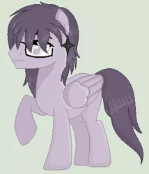 Size: 348x407 | Tagged: safe, artist:yulianapie26, derpibooru import, oc, unnamed oc, unofficial characters only, pegasus, pony, base used, folded wings, frown, full body, glasses, gray background, hooves, image, lidded eyes, male, pegasus oc, png, raised hoof, simple background, solo, stallion, standing, tail, wings
