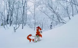 Size: 2048x1274 | Tagged: safe, derpibooru import, photographer:pakapaka1993, autumn blaze, kirin, image, irl, irl photo, japan, jpeg, photo, plushie, snow, solo, tree, winter