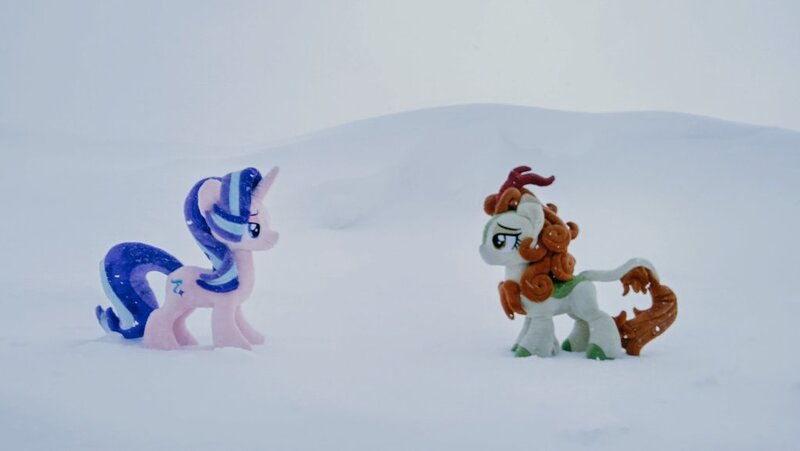 Size: 1024x577 | Tagged: safe, derpibooru import, photographer:pakapaka1993, autumn blaze, starlight glimmer, kirin, pony, unicorn, duo, image, irl, irl photo, japan, jpeg, photo, plushie, snow, snowfall, winter