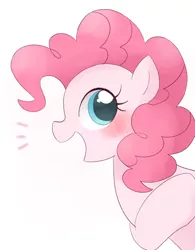 Size: 1362x1746 | Tagged: safe, artist:ginmaruxx, derpibooru import, pinkie pie, earth pony, pony, blushing, cute, diapinkes, female, happy, image, jpeg, mare, open mouth, open smile, profile, simple background, smiling, solo, white background