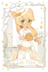 Size: 1200x1800 | Tagged: safe, artist:xieyanbbb, derpibooru import, part of a set, applejack, pony, semi-anthro, bouquet, clothes, colored pupils, cute, dress, female, flower, flower in hair, hat, hoof hold, image, jackabetes, jpeg, looking at you, mare, petals, rose, smiling, solo, wedding dress