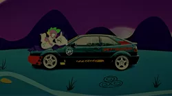 Size: 5745x3213 | Tagged: safe, derpibooru import, rarity, spike, pony, unicorn, blushing, boop, car, female, image, jpeg, kissing, male, night, shipping, sparity, straight, vector, volkswagen