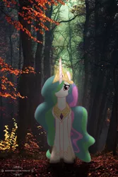 Size: 500x750 | Tagged: photographer needed, safe, artist:zombielandundead, derpibooru import, princess celestia, alicorn, pony, 2019, female, forest, image, irl, irl photo, jpeg, looking at you, mare, photo, ponies in real life, solo, tree