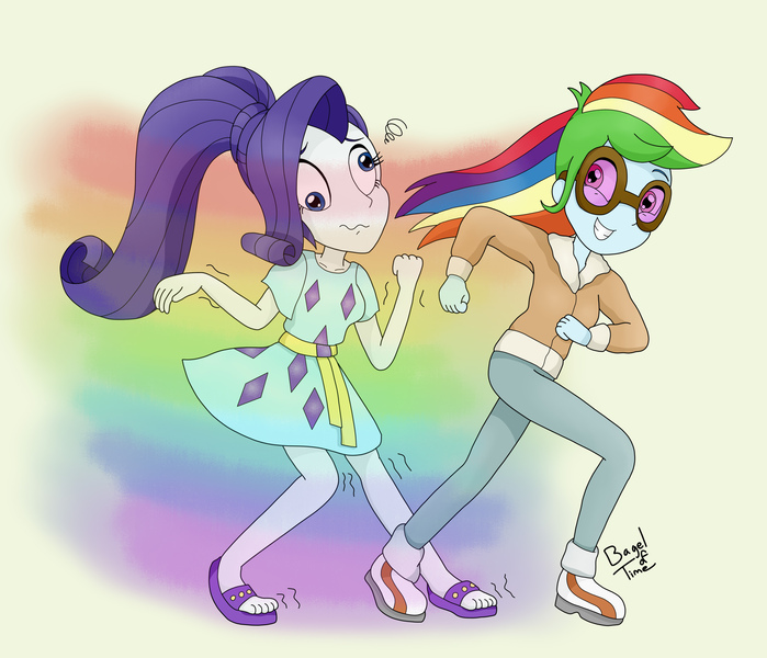 Size: 2970x2550 | Tagged: safe, artist:bageloftime, derpibooru import, rainbow dash, rarity, equestria girls, feet, goggles, image, jpeg, sandals