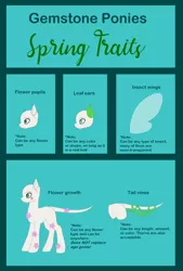 Size: 1280x1897 | Tagged: safe, artist:crysvalonia-admin, artist:pure-blue-heart, artist:sporadicsplash, derpibooru import, original species, closed species, crysvalonia, gemstone pony, gemstones, image, jpeg, species guide, spring, trait sheet