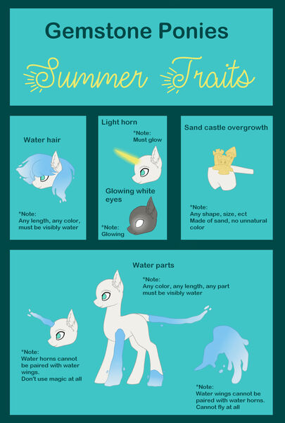 Size: 1280x1897 | Tagged: safe, artist:crysvalonia-admin, artist:pure-blue-heart, artist:sporadicsplash, derpibooru import, original species, closed species, crysvalonia, gemstone pony, gemstones, image, jpeg, species guide, summer, trait sheet