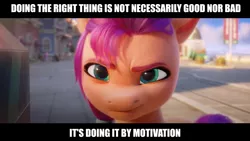 Size: 2190x1232 | Tagged: safe, derpibooru import, edit, edited screencap, screencap, sunny starscout, earth pony, pony, my little pony: a new generation, caption, choice, female, g5, image, image macro, mare, motivation, png, quote, solo, text