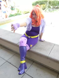 Size: 2121x2828 | Tagged: photographer needed, safe, artist:twilighttempest66, derpibooru import, adagio dazzle, human, equestria girls, boots, clothes, cosplay, costume, disguise, disguised siren, high heel boots, high res, image, irl, irl human, irl photo, jpeg, otakon, otakon 2016, photo, shoes, sitting, thumbs down