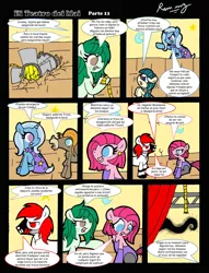 Size: 1024x1337 | Tagged: safe, artist:rammzblood, derpibooru import, cranky doodle donkey, juniper montage, pinkie pie, trixie, wallflower blush, comic, image, jpeg, pinkamena diane pie