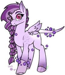 Size: 431x500 | Tagged: safe, artist:pure-blue-heart, derpibooru import, oc, oc:sugar plum, unofficial characters only, original species, pegasus, pony, adoptable, base used, braid, closed species, crysvalonia, female, freckles, gemstone pony, gemstones, gradient, image, mare, pink eyes, png, purple coat, purple mane, simple background, transparent background, wings