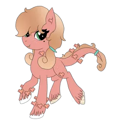 Size: 857x932 | Tagged: safe, artist:pure-blue-heart, derpibooru import, oc, oc:rosy, original species, pony, adoptable, beauty mark, closed species, crysvalonia, female, gemstone pony, hairband, heart, image, mare, pink, png, simple background, transparent background