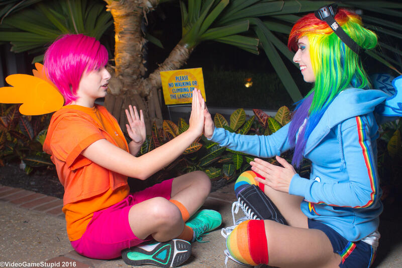 Size: 3000x2000 | Tagged: photographer needed, safe, artist:cosplayhazard, artist:meotashie, artist:videogamestupid, derpibooru import, rainbow dash, scootaloo, human, clothes, converse, cosplay, costume, image, irl, irl human, irl photo, jpeg, katsucon, katsucon 2016, photo, shoes