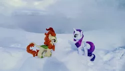 Size: 2048x1165 | Tagged: safe, derpibooru import, photographer:pakapaka1993, autumn blaze, rarity, kirin, pony, unicorn, duo, hot springs, image, irl, irl photo, japan, jpeg, photo, plushie, snow, winter