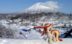 Size: 2048x1254 | Tagged: safe, derpibooru import, photographer:pakapaka1993, oc, oc:poniko, unofficial characters only, earth pony, pony, cloud, earth pony oc, female, image, irl, irl photo, japan, jpeg, mare, mountain, photo, plushie, snow, solo, winter