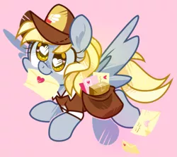 Size: 915x817 | Tagged: safe, artist:yokokinawa, derpibooru import, derpy hooves, cap, chibi, cute, derpabetes, hat, image, letter, mailmare, png, wingding eyes