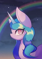 Size: 1191x1684 | Tagged: safe, artist:sc_kis_rko, derpibooru import, izzy moonbow, pony, unicorn, bust, female, g5, image, jpeg, looking at you, mare, no mouth, rainbow, solo