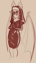 Size: 1827x3219 | Tagged: safe, artist:yoditax, derpibooru import, oc, unofficial characters only, anthro, anthro oc, image, jpeg, latex, latex clothes, monochrome, nun