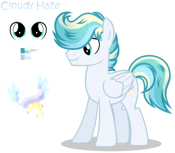 Size: 2040x1784 | Tagged: safe, artist:starshinestellaryt, derpibooru import, oc, oc:cloudy haze, unofficial characters only, pegasus, pony, folded wings, full body, hooves, image, male, multicolored mane, multicolored tail, offspring, parent:sky stinger, parent:vapor trail, parents:vaporsky, pegasus oc, png, reference sheet, shadow, show accurate, simple background, smiling, solo, stallion, standing, tail, transparent background, wings