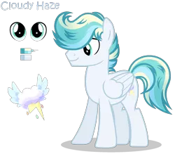 Size: 2040x1784 | Tagged: safe, artist:starshinestellaryt, derpibooru import, oc, oc:cloudy haze, unofficial characters only, pegasus, pony, folded wings, full body, hooves, image, male, multicolored mane, multicolored tail, offspring, parent:sky stinger, parent:vapor trail, parents:vaporsky, pegasus oc, png, reference sheet, shadow, show accurate, simple background, smiling, solo, stallion, standing, tail, transparent background, wings