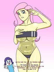 Size: 2250x3024 | Tagged: suggestive, artist:sandypeacebringer, derpibooru import, fluttershy, rarity, human, belly button, big breasts, breasts, busty fluttershy, clothes, duo, female, gradient background, gris swimsuit, humanized, image, jpeg, legs together, one-piece swimsuit, see-through, sexy, stupid sexy fluttershy, swimsuit