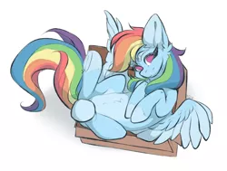 Size: 3040x2304 | Tagged: safe, artist:rico_chan, derpibooru import, rainbow dash, pegasus, pony, box, female, frog (hoof), g4, image, png, pony in a box, sketch, solo, underhoof