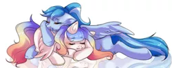 Size: 1920x766 | Tagged: safe, artist:pledus, derpibooru import, oc, unofficial characters only, pegasus, pony, blushing, commission, cuddling, cute, duo, female, image, pegasus oc, png, sleeping, wings, ych result