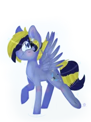 Size: 768x1024 | Tagged: safe, artist:galapixels, derpibooru import, oc, oc:star hunter, unofficial characters only, pegasus, pony, blue eyes, blushing, cutie mark, female, image, looking at you, mare, png, ponytail, smiling, smiling at you, solo, wings