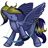 Size: 200x200 | Tagged: safe, artist:dragodraws, derpibooru import, oc, oc:star hunter, unofficial characters only, pegasus, pony, blue eyes, bow (weapon), image, pixel art, png, ponytail, solo, wings