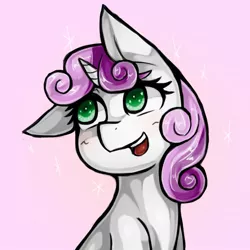 Size: 1543x1543 | Tagged: safe, artist:kyouman1010, derpibooru import, sweetie belle, pony, unicorn, bust, female, filly, foal, gradient background, image, jpeg, looking at something, open mouth, open smile, smiling, solo, sparkles, sparkly eyes, wingding eyes