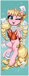 Size: 1440x3780 | Tagged: safe, artist:confetticakez, derpibooru import, daybreaker, oc, oc:caramel malt, unofficial characters only, pony, unicorn, autograph, blushing, braided pigtails, cape, clothes, convention mascot, cosplay, costume, cute, female, image, mare, mascot, one eye closed, png, ponyville ciderfest, solo, sparkles, wink
