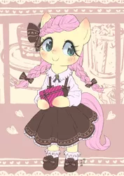 Size: 1448x2048 | Tagged: safe, artist:yanamosuda, derpibooru import, fluttershy, pegasus, pony, semi-anthro, alternate hairstyle, blushing, cute, holiday, image, jpeg, shyabetes, valentine's day