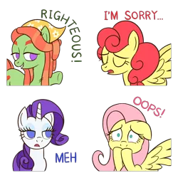 Size: 2000x2000 | Tagged: safe, artist:sazanamibd, derpibooru import, fluttershy, rarity, strawberry sunrise, tree hugger, earth pony, pegasus, pony, unicorn, bust, female, image, mare, meh, oops, png, simple background, sticker, transparent background