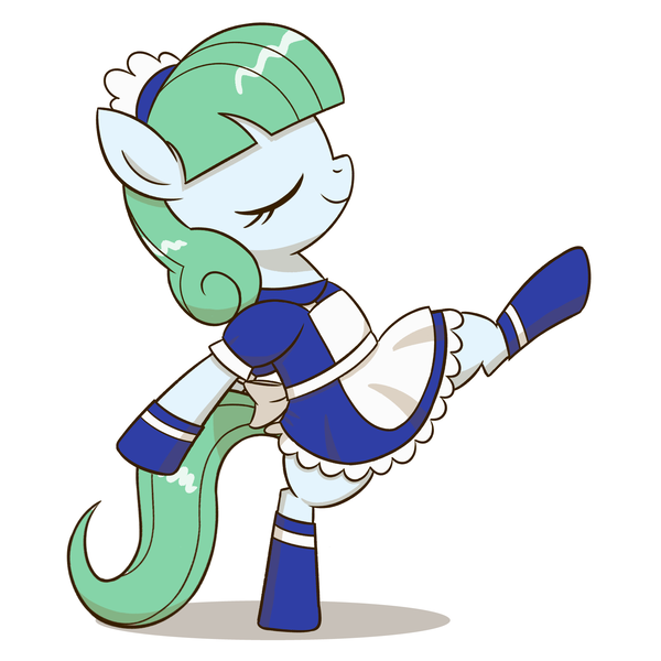 Size: 1650x1650 | Tagged: safe, artist:sazanamibd, derpibooru import, oc, oc:persephone, unofficial characters only, earth pony, pony, bipedal, clothes, earth pony oc, eyes closed, female, image, maid, maid headdress, mare, png, ponyvania, side view, simple background, solo, walking, white background