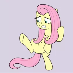 Size: 1900x1900 | Tagged: safe, artist:sazanamibd, derpibooru import, fluttershy, pegasus, pony, bipedal, female, gritted teeth, image, jpeg, looking at something, mare, scared, shrunken pupils, simple background, solo