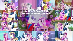 Size: 1280x720 | Tagged: safe, derpibooru import, edit, edited screencap, editor:quoterific, screencap, princess cadance, princess flurry heart, shining armor, alicorn, crystal pony, earth pony, pony, unicorn, a canterlot wedding, a flurry of emotions, best gift ever, once upon a zeppelin, season 2, season 3, season 5, season 6, season 7, season 9, slice of life (episode), the crystal empire, the crystalling, the ending of the end, the one where pinkie pie knows, the times they are a changeling, spoiler:s09, airship, baby, baby pony, cadance and shining day, cake, crown, crying, crystal empire, crystallized, eyes closed, female, filly, foal, food, image, jewelry, magic, male, mare, open mouth, open smile, png, ponyville town hall, regalia, sad, smiling, spread wings, stallion, sugarcube corner, telekinesis, twilight's castle, wings, zeppelin